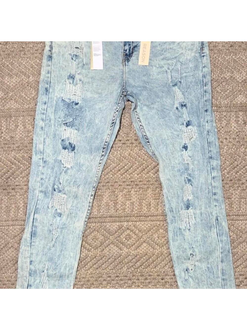Reason Skinny Distressed Acid Wash Jeans — 36x32